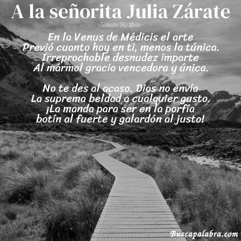 Poema A la señorita Julia Zárate de Salvador Díaz Mirón con fondo de paisaje