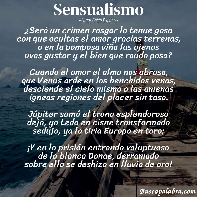 Poema Sensualismo de Carlos Guido y Spano con fondo de barca
