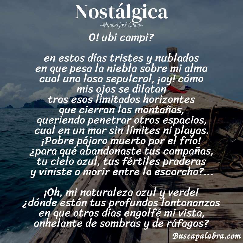 Poema nostálgica de Manuel José Othón con fondo de barca