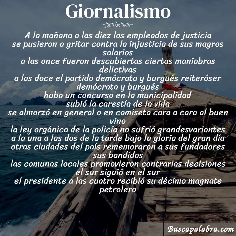 Poema giornalismo de Juan Gelman con fondo de barca