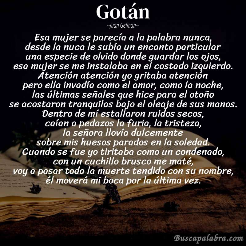 Poema gotán de Juan Gelman con fondo de libro