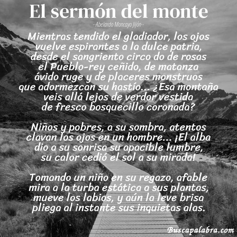 Poema El sermón del monte de Abelardo Moncayo Jijón con fondo de paisaje