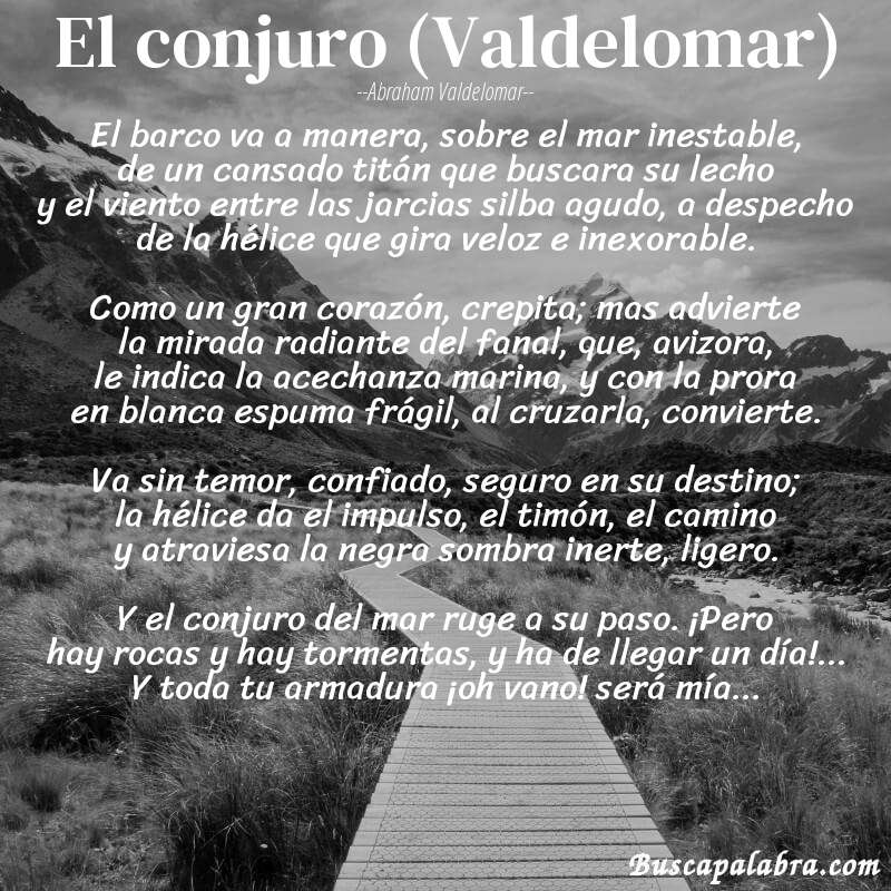 Poema El conjuro (Valdelomar) de Abraham Valdelomar con fondo de paisaje