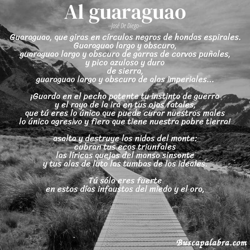 Poema al guaraguao de José de Diego con fondo de paisaje
