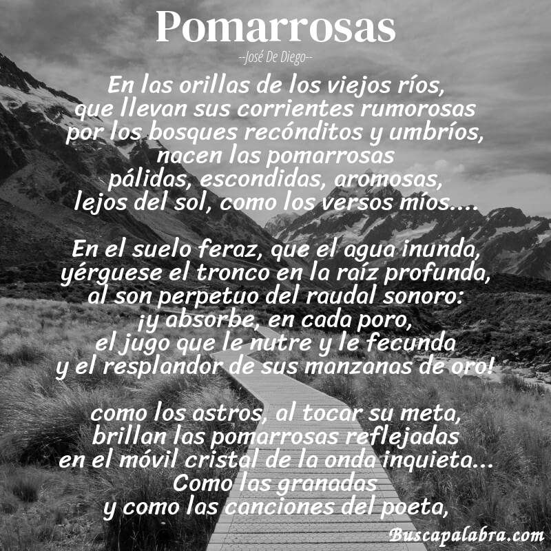 Poema pomarrosas de José de Diego con fondo de paisaje