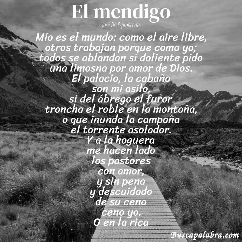 Poema el mendigo de José de Espronceda con fondo de paisaje