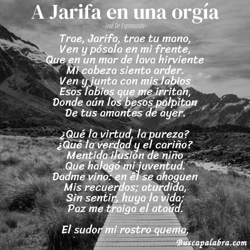 Poema A Jarifa en una orgía de José de Espronceda con fondo de paisaje