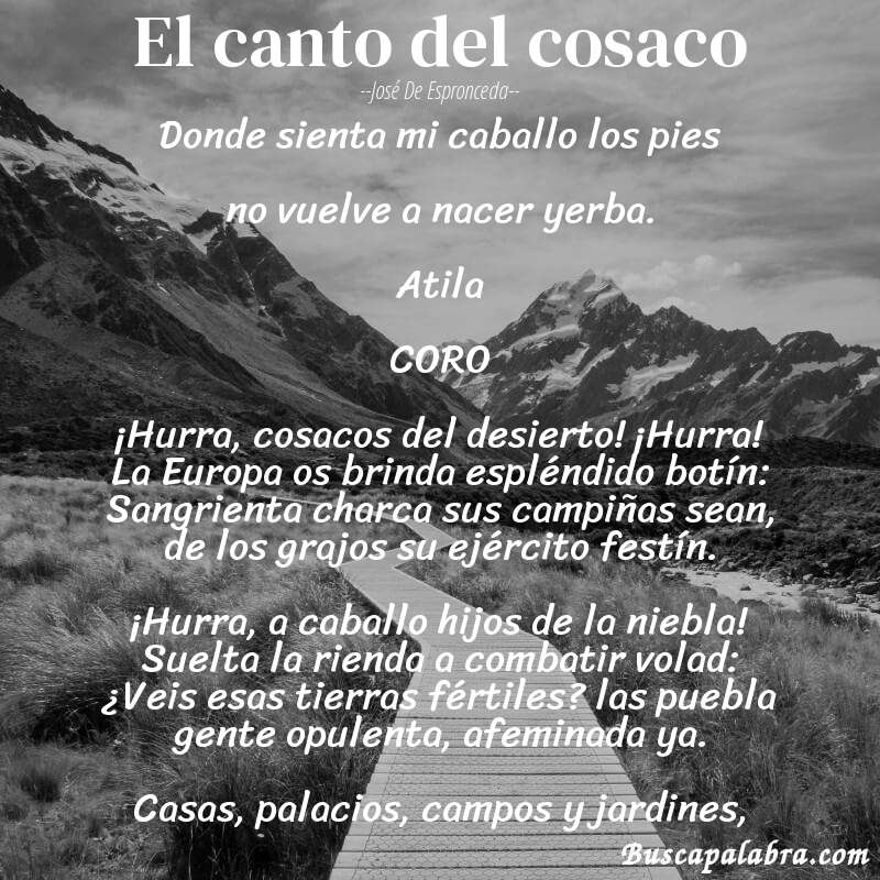 Poema El canto del cosaco de José de Espronceda con fondo de paisaje