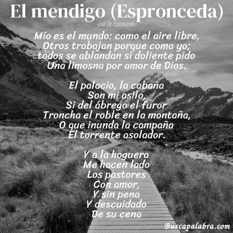 Poema El mendigo (Espronceda) de José de Espronceda con fondo de paisaje