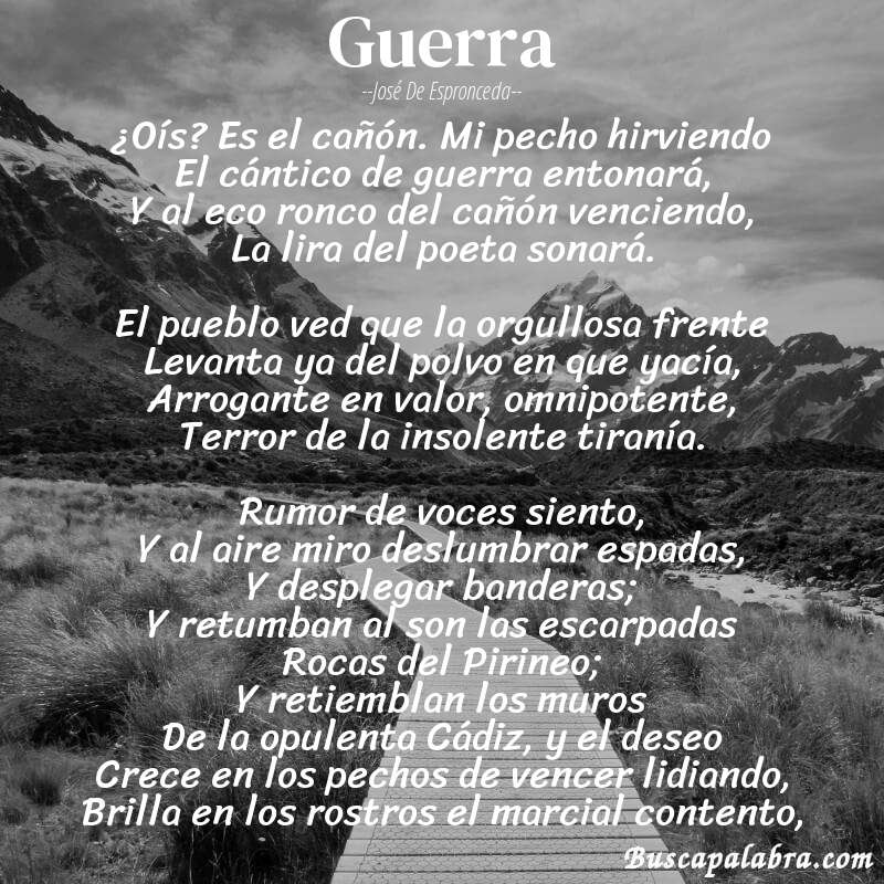 Poema Guerra de José de Espronceda con fondo de paisaje