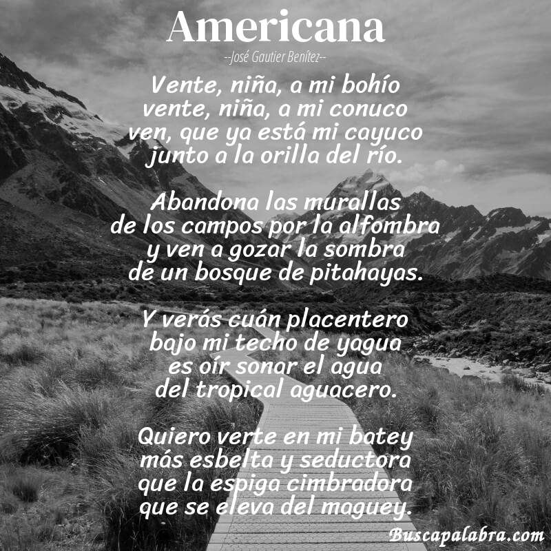 Poema americana de José Gautier Benítez con fondo de paisaje