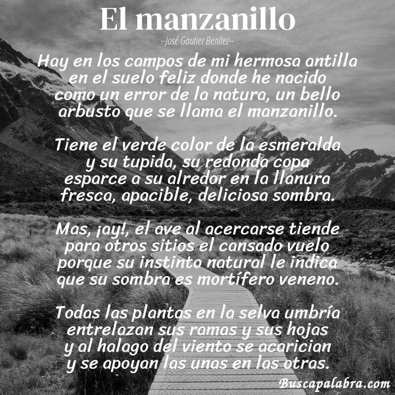 Poema el manzanillo de José Gautier Benítez con fondo de paisaje