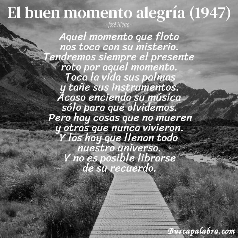 Poema el buen momento alegría (1947) de José Hierro con fondo de paisaje