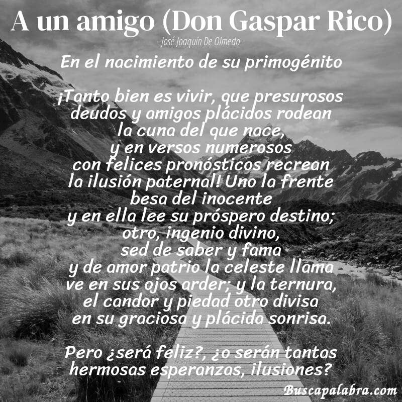 Poema A un amigo (Don Gaspar Rico) de José Joaquín de Olmedo con fondo de paisaje