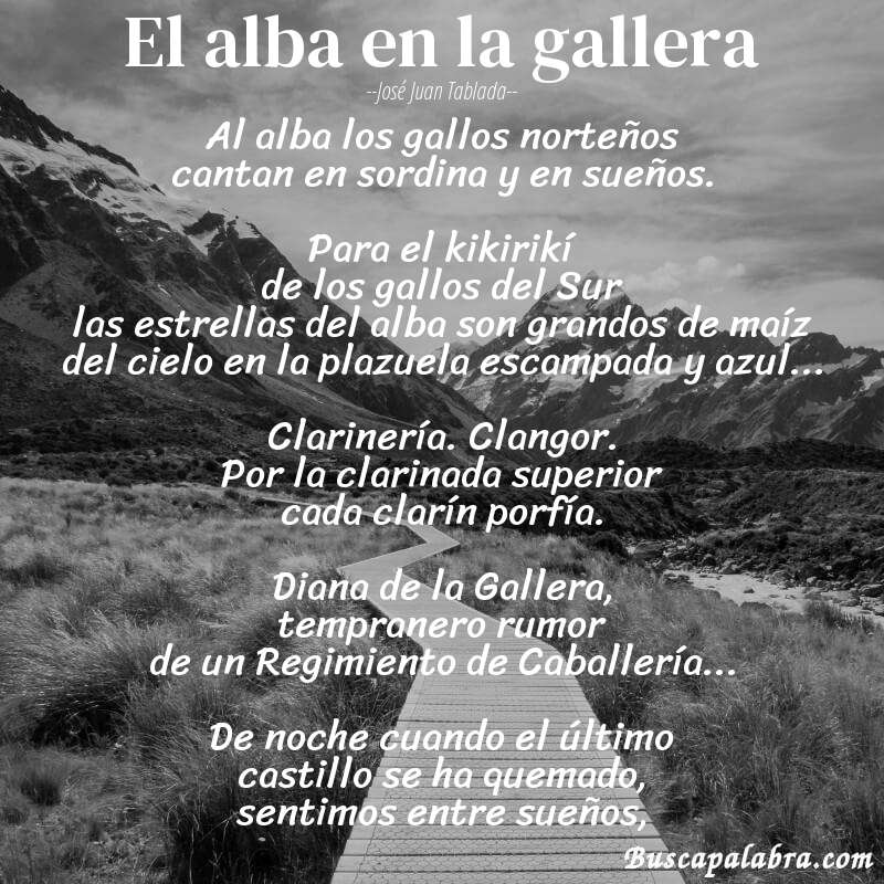 Poema El alba en la gallera de José Juan Tablada con fondo de paisaje