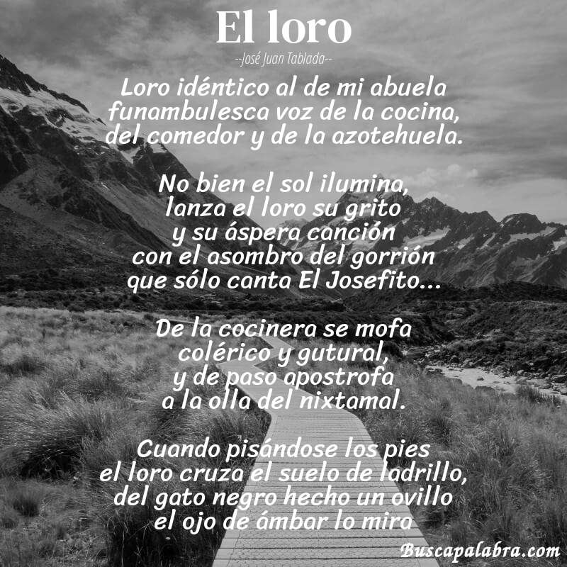Poema El loro de José Juan Tablada con fondo de paisaje