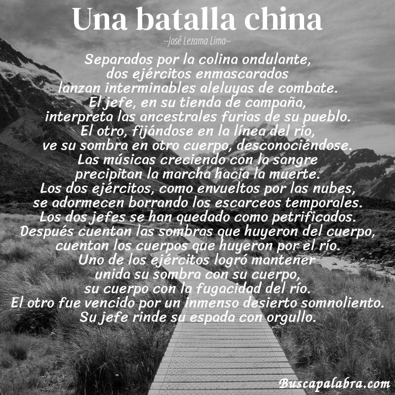 Poema una batalla china de José Lezama Lima con fondo de paisaje