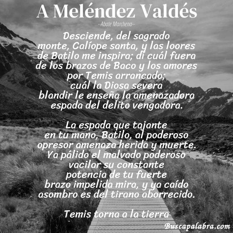 Poema A Meléndez Valdés de Abate Marchena con fondo de paisaje