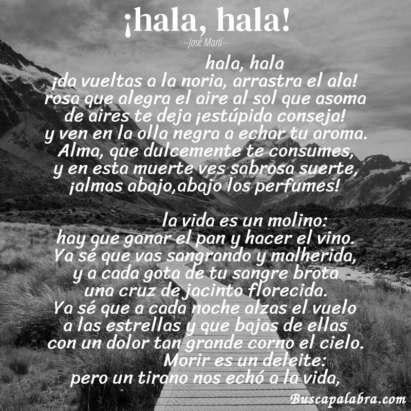 Poema ¡hala, hala! de José Martí con fondo de paisaje