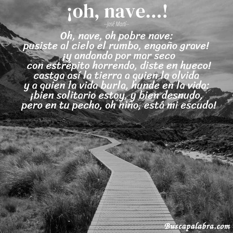 Poema ¡oh, nave...! de José Martí con fondo de paisaje