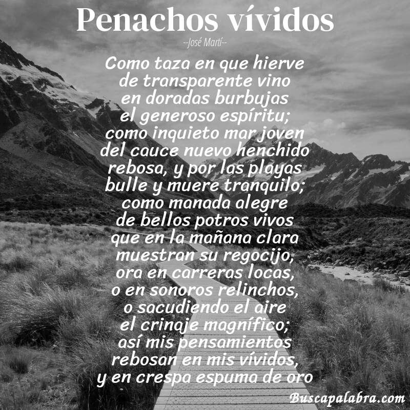 Poema penachos vívidos de José Martí con fondo de paisaje