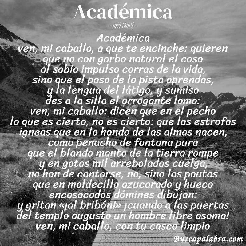 Poema académica de José Martí con fondo de paisaje