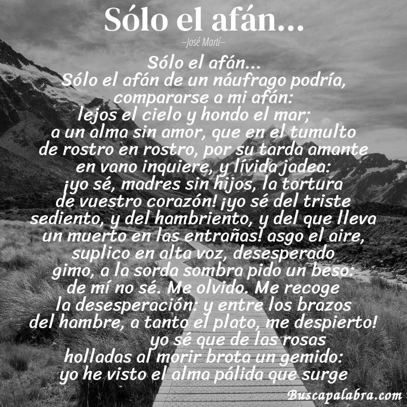 Poema sólo el afán... de José Martí con fondo de paisaje