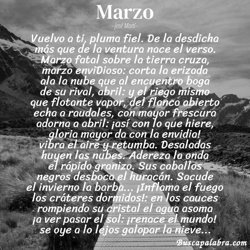 Poema marzo de José Martí con fondo de paisaje