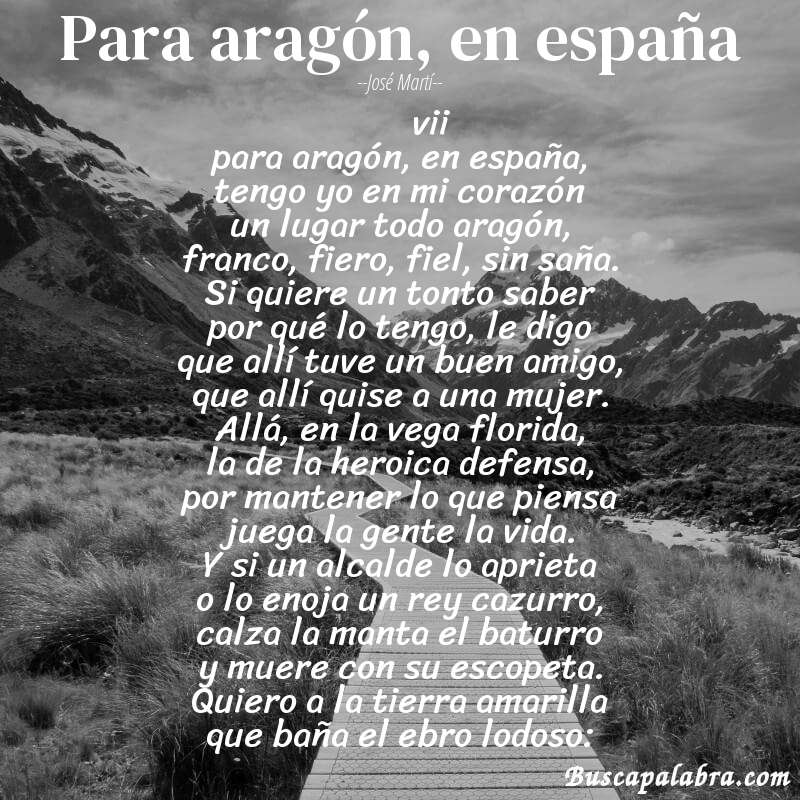 Poema para aragón, en españa de José Martí con fondo de paisaje