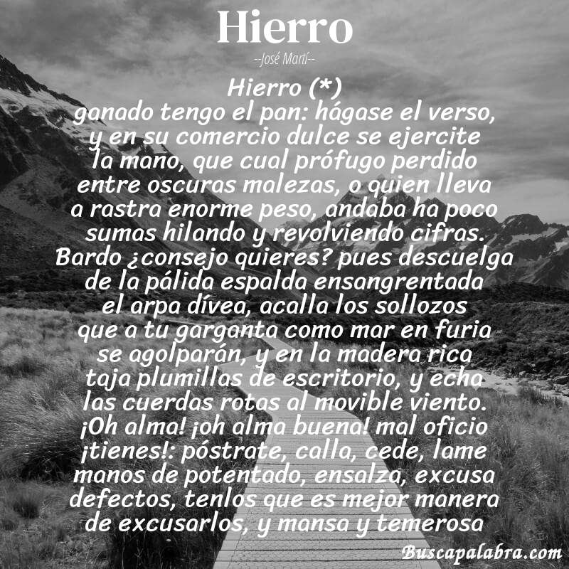 Poema hierro de José Martí con fondo de paisaje