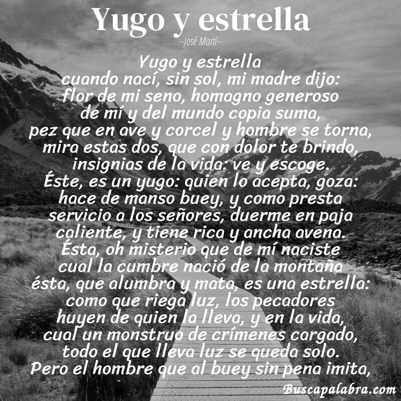 Poema yugo y estrella de José Martí con fondo de paisaje
