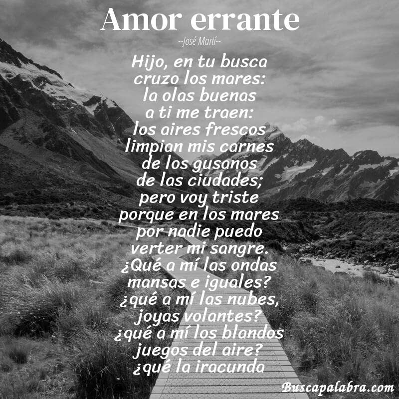 Poema amor errante de José Martí con fondo de paisaje