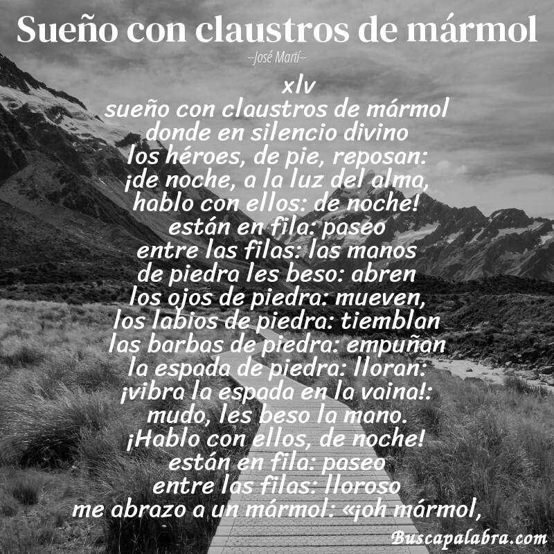 Poema sueño con claustros de mármol de José Martí con fondo de paisaje