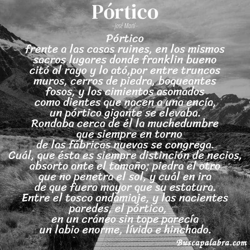 Poema pórtico de José Martí con fondo de paisaje