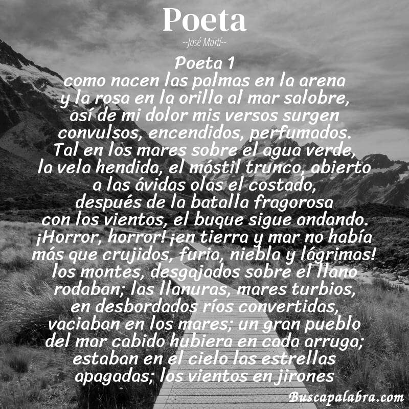 Poema poeta de José Martí con fondo de paisaje