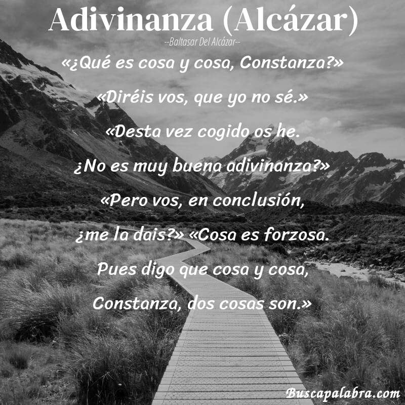Poema Adivinanza (Alcázar) de Baltasar del Alcázar con fondo de paisaje