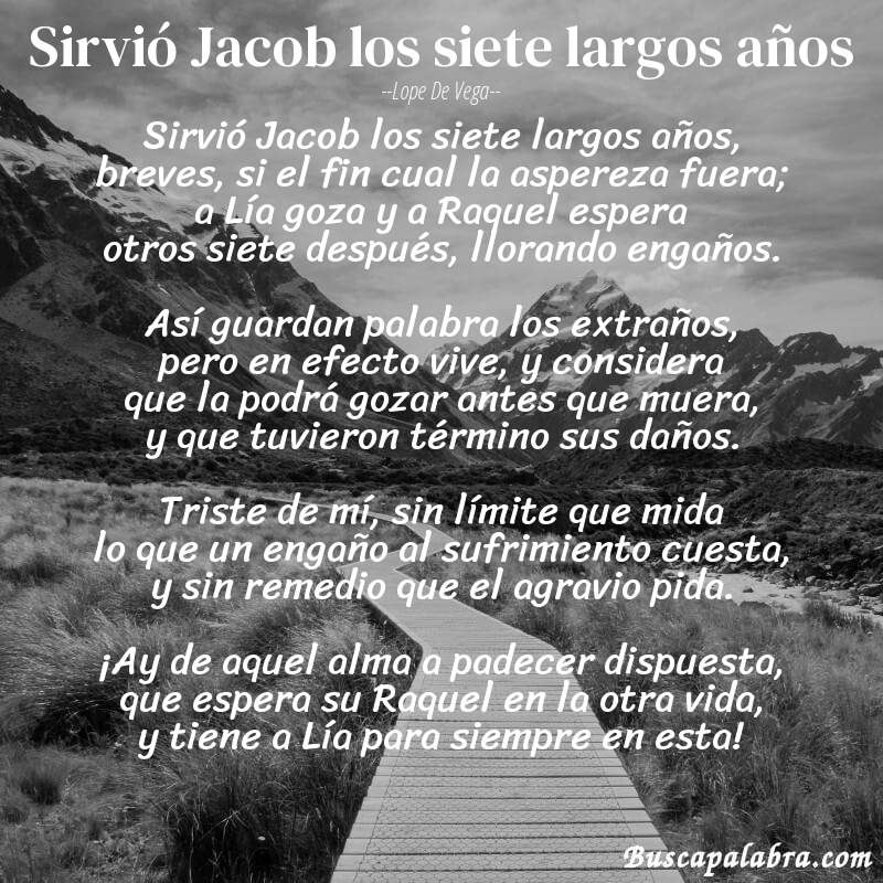 Poema Sirvió Jacob los siete largos años de Lope de Vega con fondo de paisaje