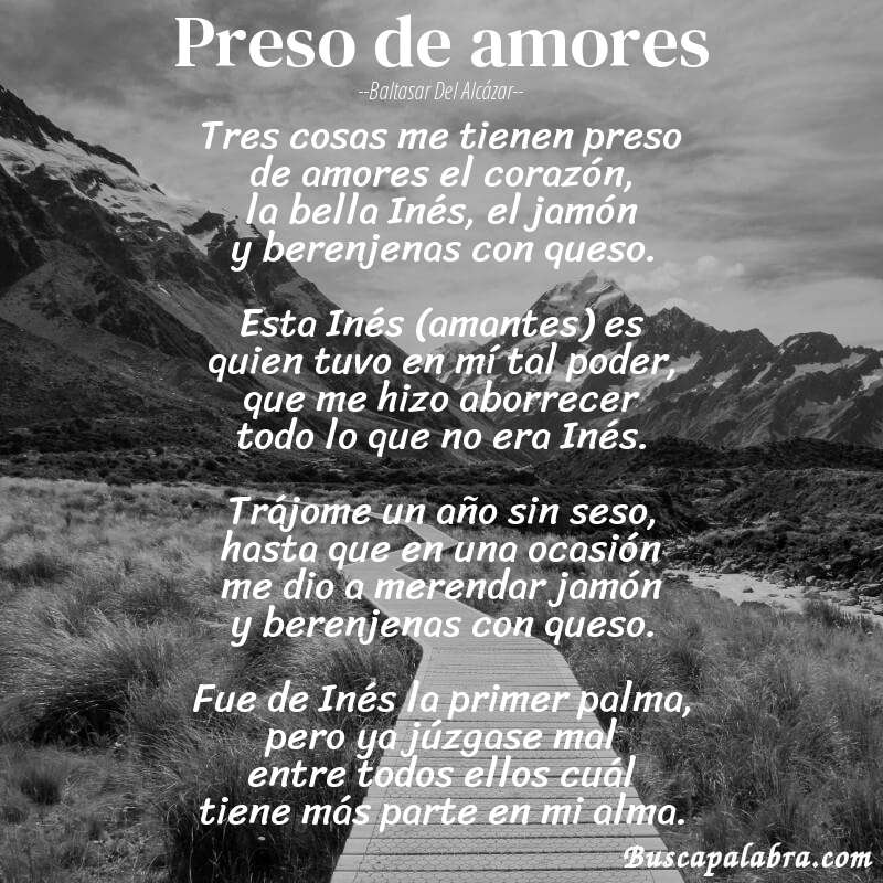 Poema Preso de amores de Baltasar del Alcázar con fondo de paisaje