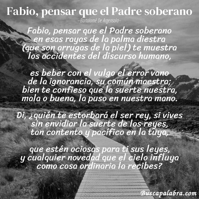 Poema Fabio, pensar que el Padre soberano de Bartolomé de Argensola con fondo de paisaje