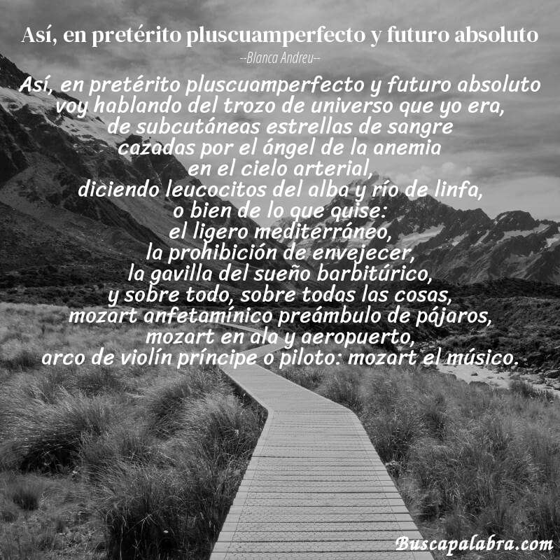 Poema así, en pretérito pluscuamperfecto y futuro absoluto de Blanca Andreu con fondo de paisaje