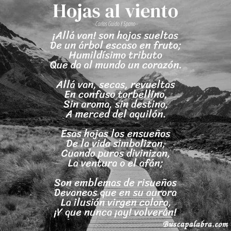 Poema Hojas al viento de Carlos Guido y Spano con fondo de paisaje
