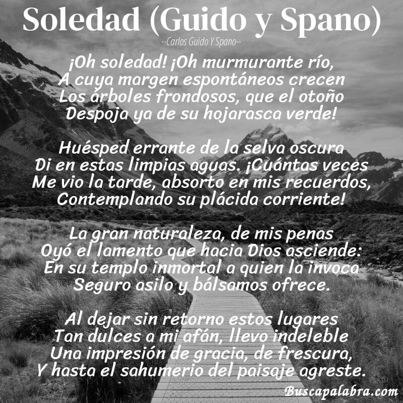 Poema Soledad (Guido y Spano) de Carlos Guido y Spano con fondo de paisaje