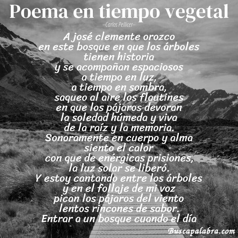 Poema poema en tiempo vegetal de Carlos Pellicer con fondo de paisaje