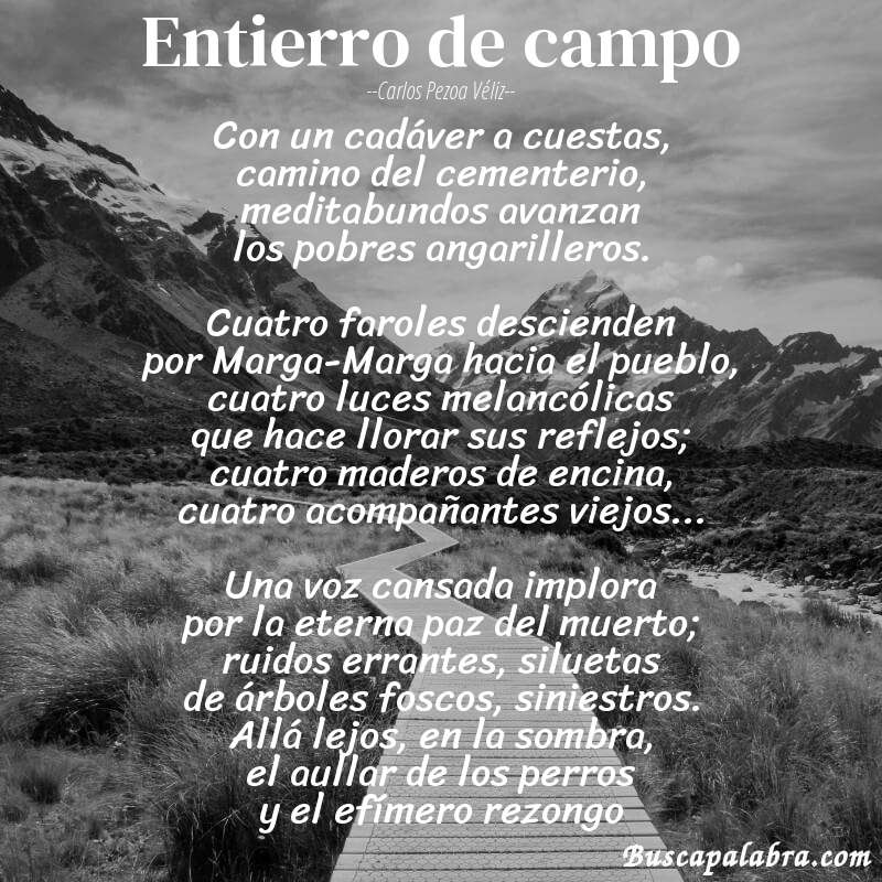 Poema Entierro de campo de Carlos Pezoa Véliz con fondo de paisaje
