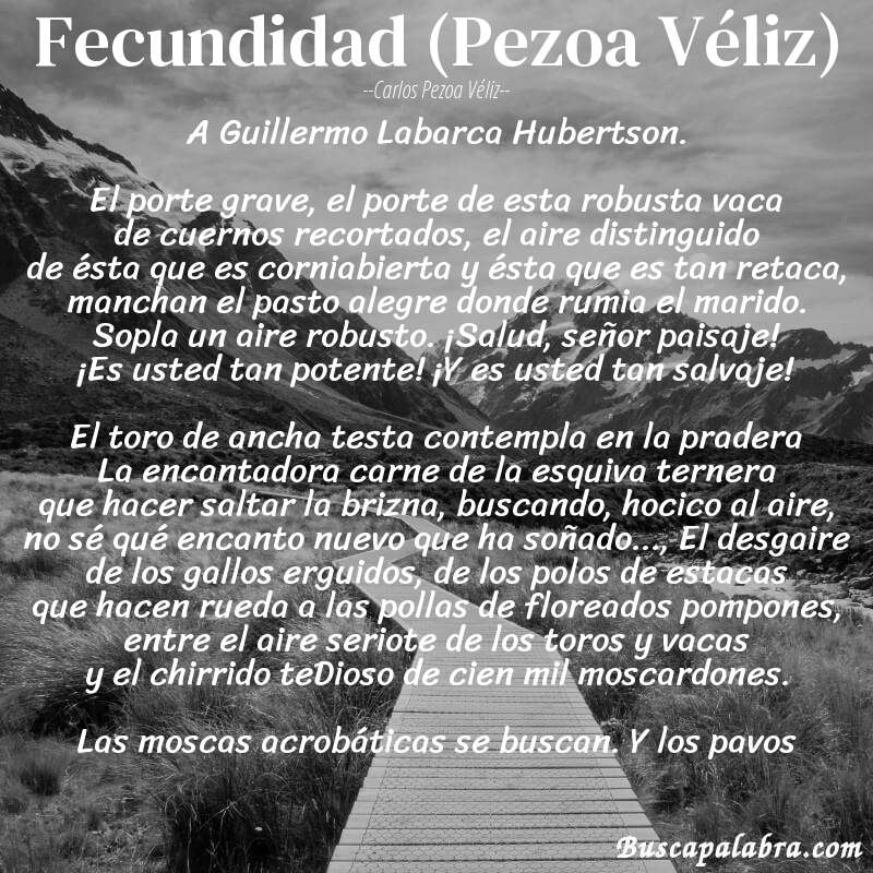 Poema Fecundidad (Pezoa Véliz) de Carlos Pezoa Véliz con fondo de paisaje