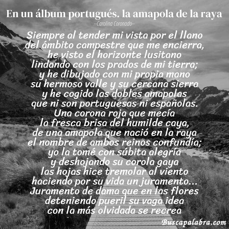 Poema en un álbum portugués. la amapola de la raya de Carolina Coronado con fondo de paisaje