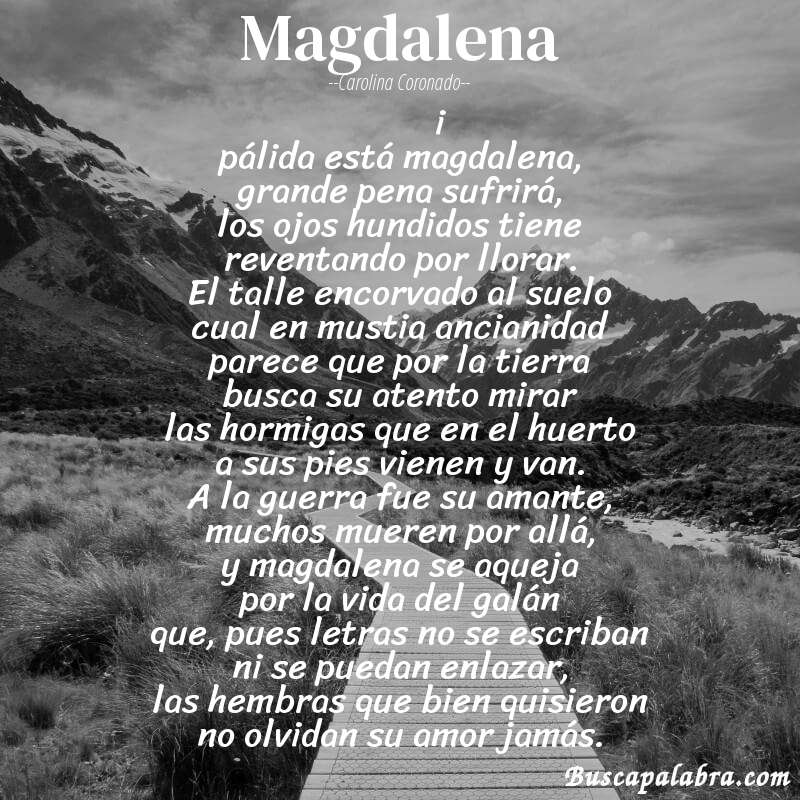 Poema magdalena de Carolina Coronado con fondo de paisaje