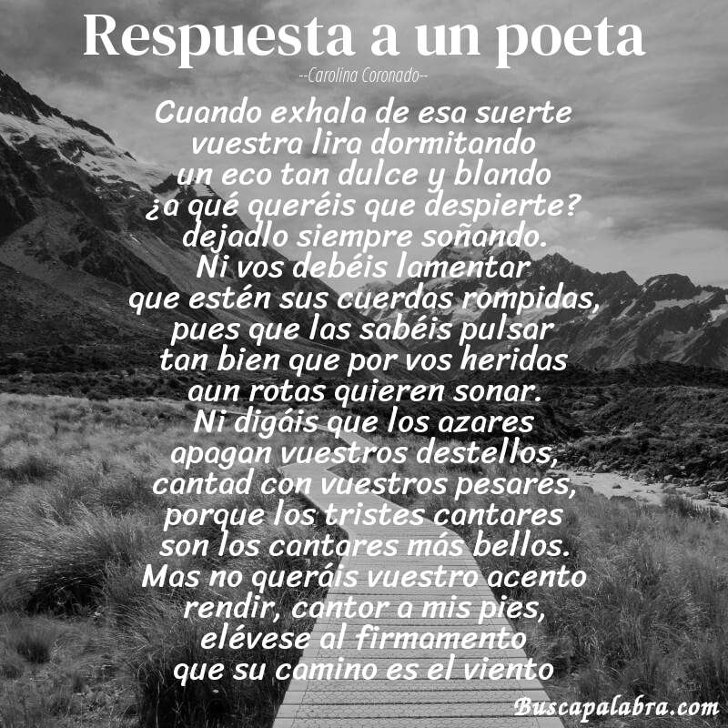 Poema respuesta a un poeta de Carolina Coronado con fondo de paisaje