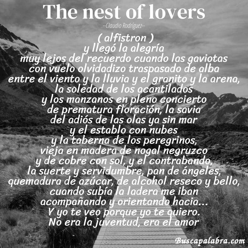 Poema the nest of lovers de Claudio Rodríguez con fondo de paisaje