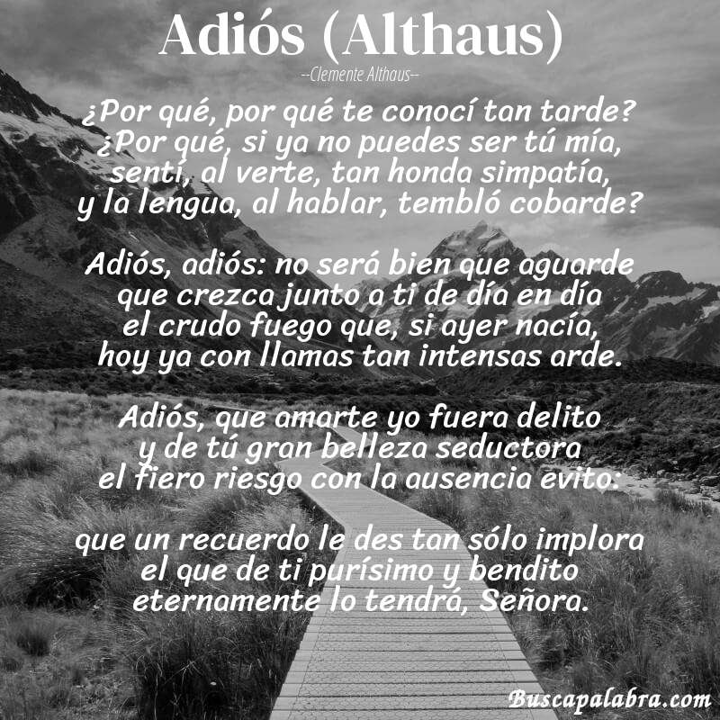 Poema Adiós (Althaus) de Clemente Althaus con fondo de paisaje